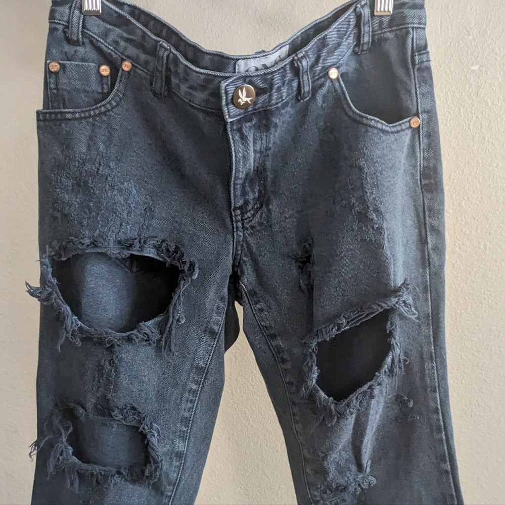 One Teaspoon Trashed Free Birds Low Rise Zipper Hem Skinny Jean Sz 28